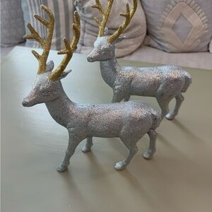 Silver and Gold Glitter Reindeer Decor Set of 2